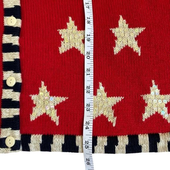 Quacker Factory Vtg USA Flag Short Sleeve Sweater Cardigan Sequins Stars Sz S - Picture 12 of 15